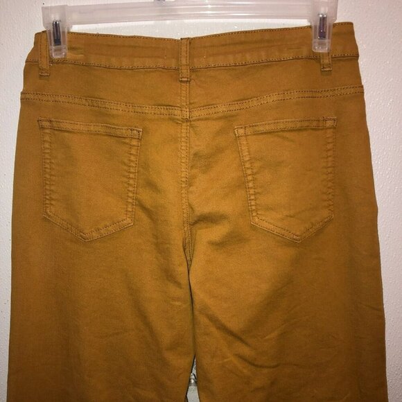 Turquoise Haven Size 1X Mustard Brown Distressed Frayed Hem Straight Jeans Pants - Picture 8 of 10